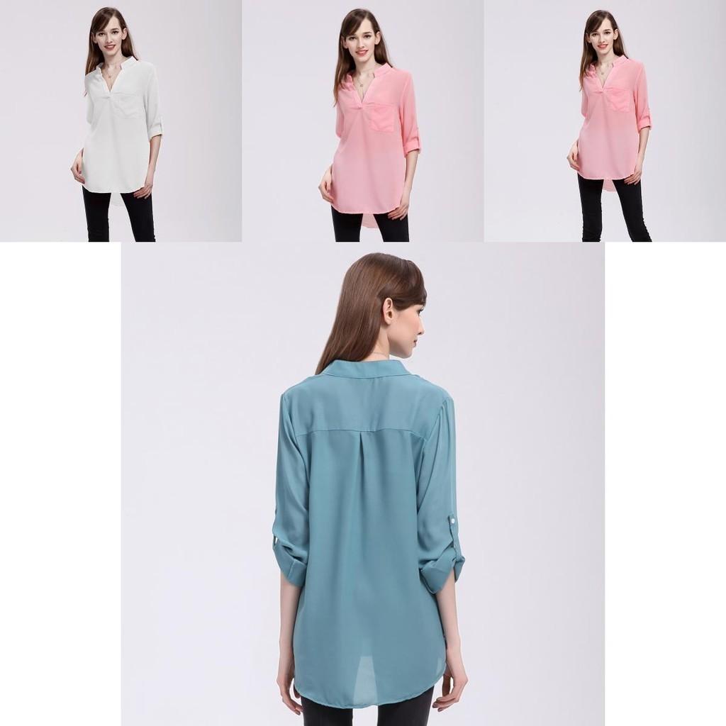 Stylish Chiffon Blouses For Women Loose Fit V-neck Shirts With Long Sleeves Perfect For Office And Casual Wear In Spring