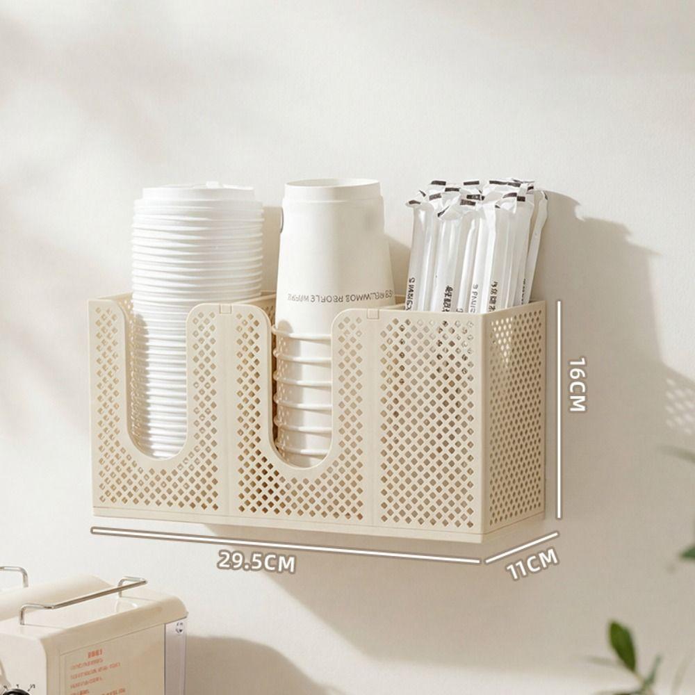 Wall Mounted Paper Cup Holder 3 Compartments Straw Organizer Coffee Cup Dispenser Home Office