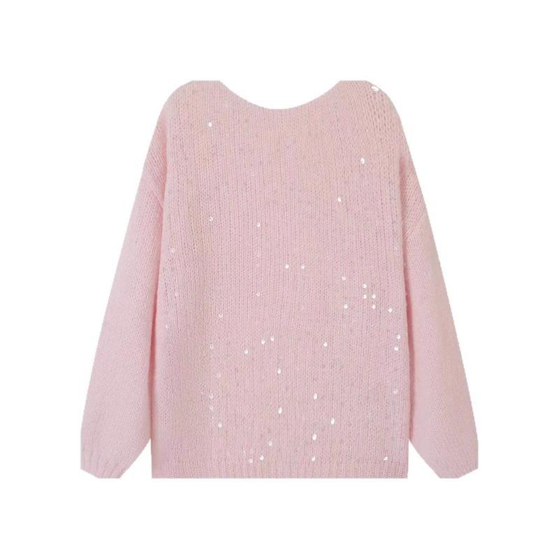 Spring and Summer New Loose Sequins Soft Waxy Knitted Sweater Top Thin Gentle Wind Sweet High Sense Pullover Woman