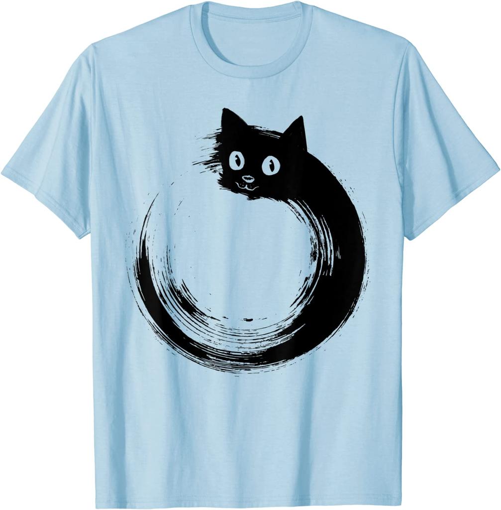Söt Katt Zen Cirkel Meditation T-Shirt Rolig Tryckt T-shirt Bomulls T-shirts för Män Födelsedag