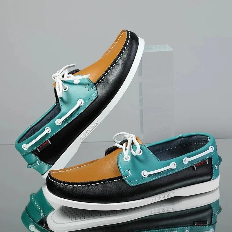 Fashion Loafers Shoes for Men Genuine Leather Driving Shoes Retro Fashion Docksides Boat Shoes Classic Men Designer Flat Shoe Big Size