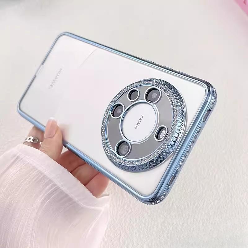 

Подходящий для Huawei Mate60pro Чехол для мобильного телефона со стразами по краю, Роскошный гальванический чехол Mt50, Креативный защитный чехол P70 с защитой от падения P70pro синий