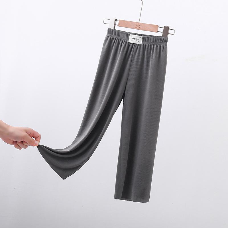 Summer Ice Silk Girls Panst Kids Casual Solid Trousers Children Clothes Mid Elastic Waist Drawstring Wide Leg Pants