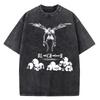 Harajuku Vintage Washed Death Note T Shirt, Anime Graphic Print Cotton Unisex Oversized Short Sleeve Streetwear Tee for Men Women
