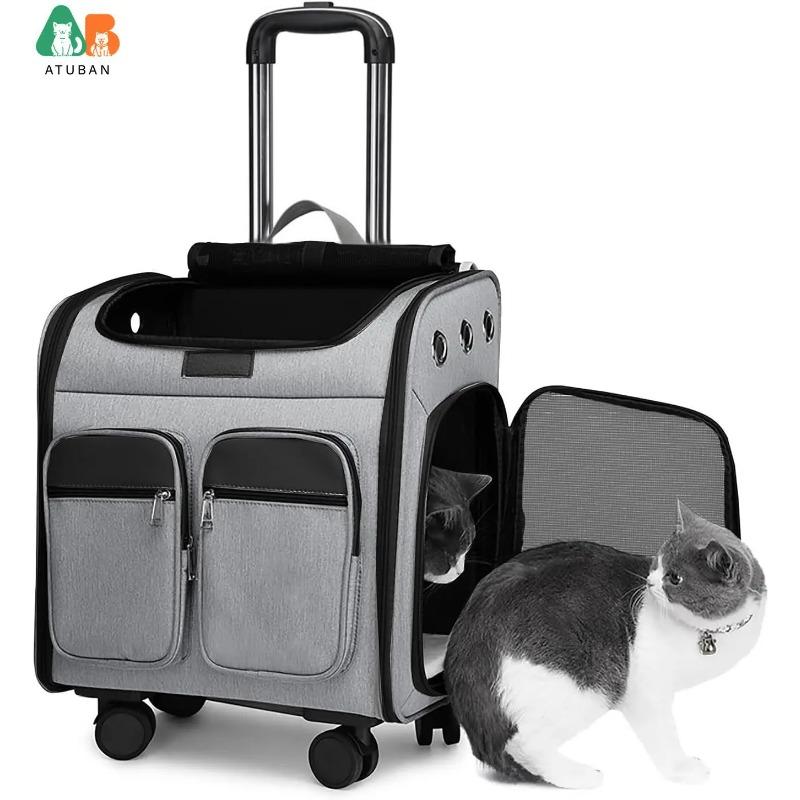 

ATUBAN Колесный рюкзак-переноска для домашних животных, дышащий, складной рюкзак для переноски домашних животных, переноска для маленьких собак, кошек, щенков и собак