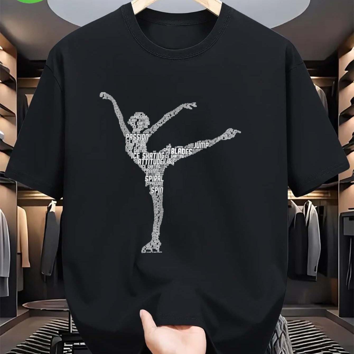 Ice Skating Word Art Figure Skater Graphic Short Sleeve TShirt Breathable Daily Wear S