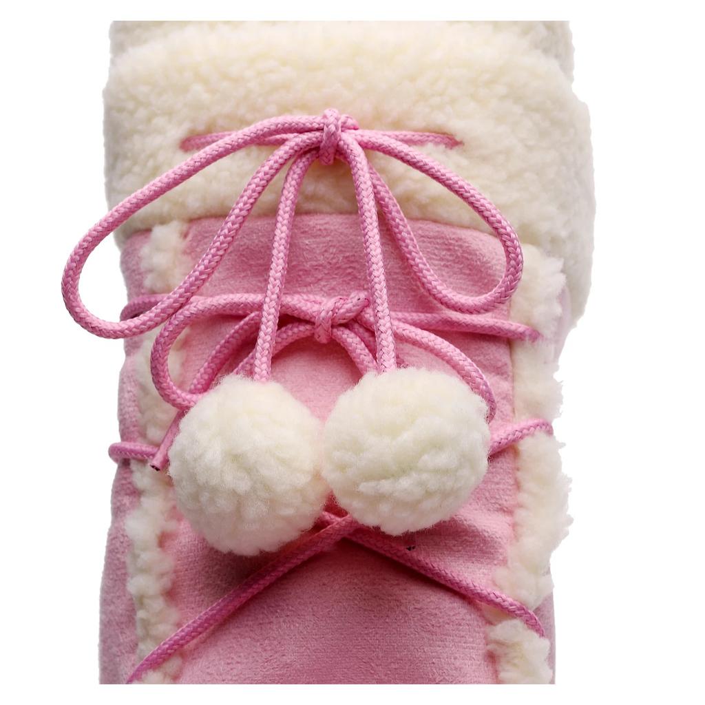 Free Ship Women Snow Boots Warm Plush Comfortable Platform Shoes Lady Lace-up Mid-Calf Pink Boots Non-slip Winter Shoes Booties