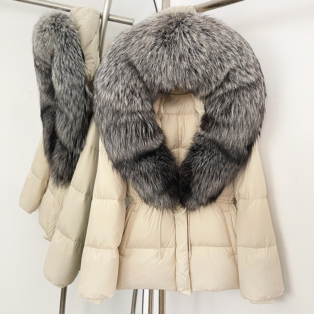 Popular fox fur collar medium and long down jacket winter new waist thin high-end fur coat women