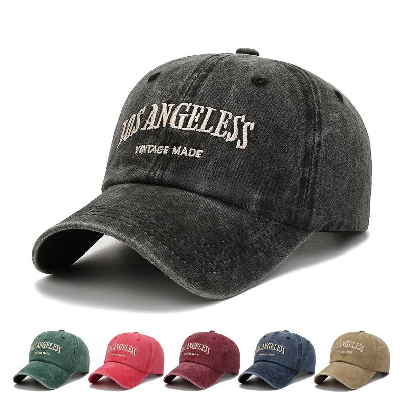 Hat embroidery letters retro old sunshade baseball cap women wide brim show face small soft top cowboy cap men