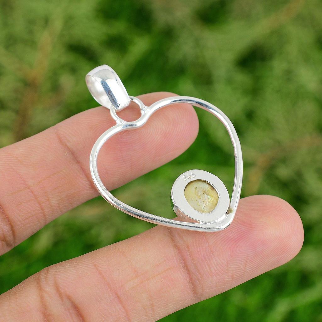 Daughters Day Sale Sterling Silver Oval Mother Of Pearl Stone Wife Heart Pendant