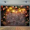 2D Vintage Brick Wall with Floral and Light Bulb Backdrop Party Photo Background Cloth