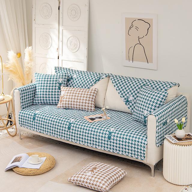 

Cotton Sofa Covering Non -Slip Dust -Proof Living Room Plaid Sofa Recliner Backrest Furniture Full Case Can Be Washed Without Fading for Home 45x45 Pillowcase1 зелёный