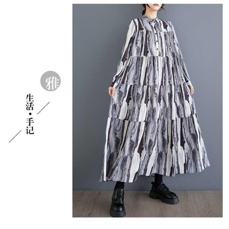New Large Size Loose Thin Fashion Long-sleeved Printed Dresses