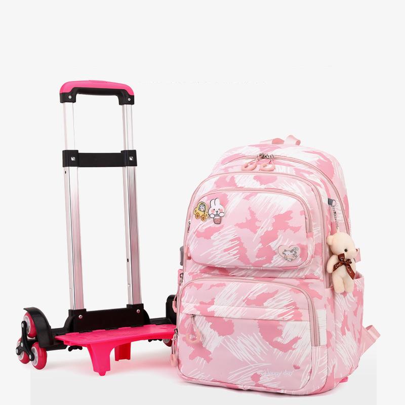 Rolling Wheeled Backpack Book Bags School Children School Bag with Wheels Students Backpack For Girls Trolley Bag Cute Schoolbag