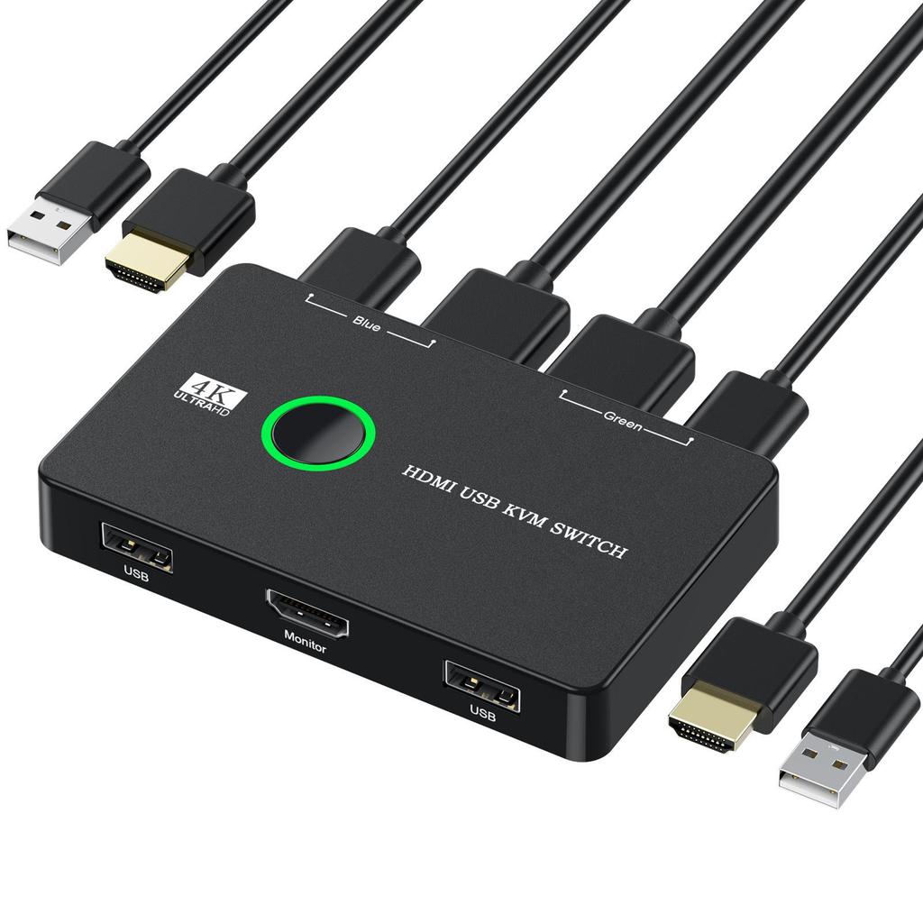 Switch KVM USB/HDMI a 2 Porte per la Condivisione di Tastiera, Mouse, Stampante e Monitor