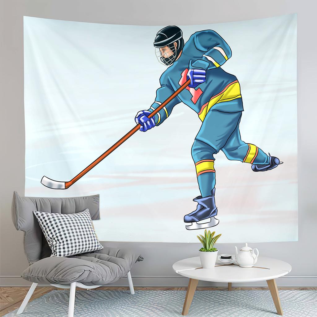 Ice Hockey Player and Puck Tapestry Modern Sport Illustration Tapestry Aesthetic Home Decor Tapestry for Living Room Bedroom