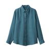 MUJI Washed Linen Regular Collar Long Sleeve Smoky Size BC2ISA4S Women's Shirt, Green, S,
