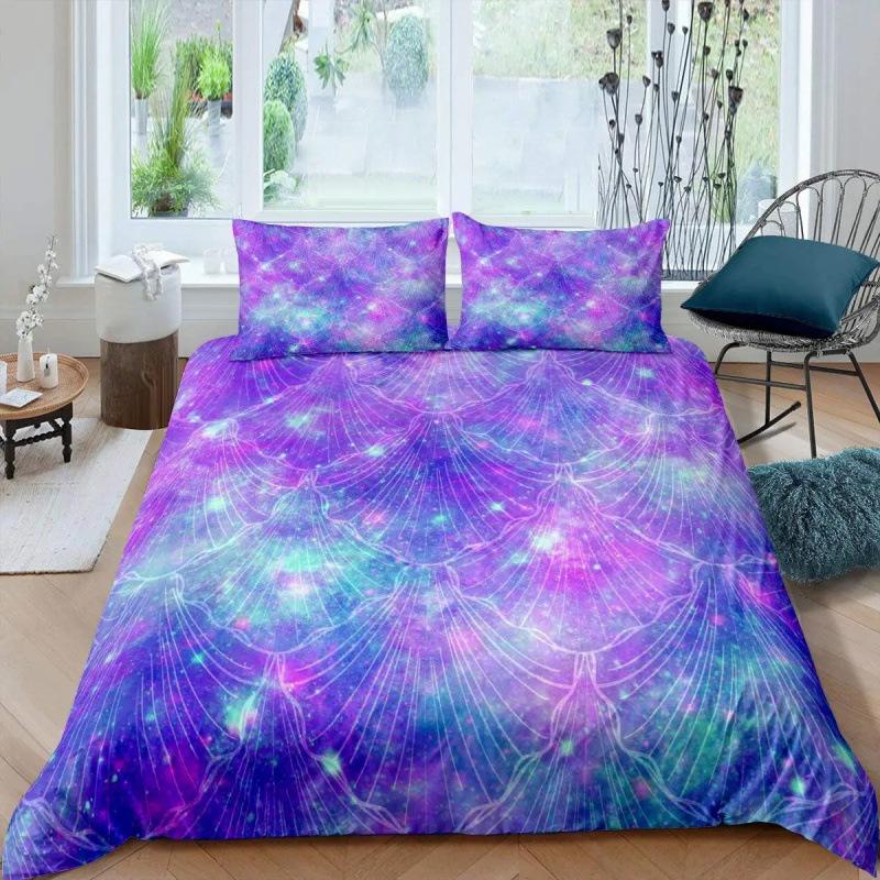 Colorful Mermaid Bedding Set 3D Print Mermaid Girl Duvet Cover Pillowcase Multi Size Bedding Decoration, Machine Washabl
