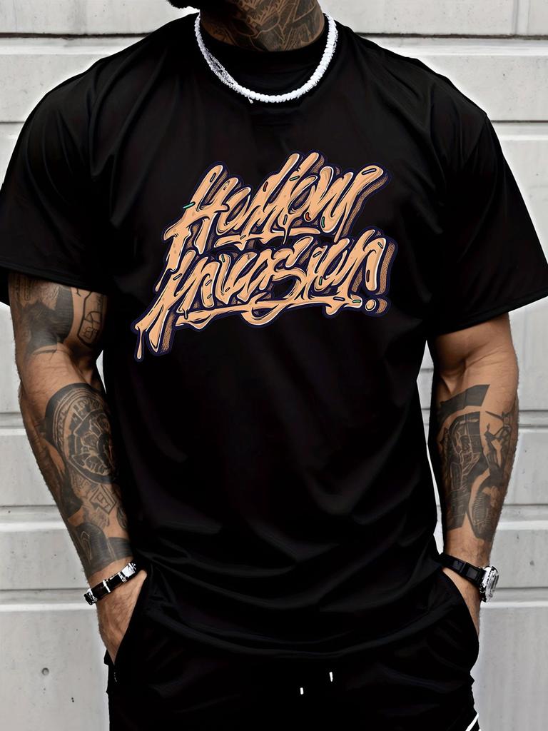 Unisex Summer Cotton Short Sleeve T Shirt Hollow Invasion Dripping Graffiti Letter Print Crew Neck Hip Hop Street Fashion Male Tee