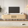 Modern TV Cabinet Lowboard with Round Design and Roller Door, MDF, Drawer, for TVs Up To 75 Inches, Living and Dining Room, 180x40x40cm, Wood Color