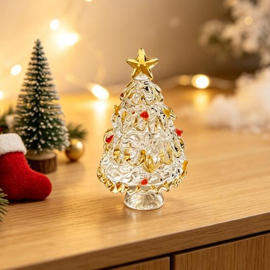Miniature Christmas Tree Ornaments Glazed Figurine, Glass Pulled Wire Desk Decor, Unique Gifts for Friends Mini Holiday Tabletop Ornament Car