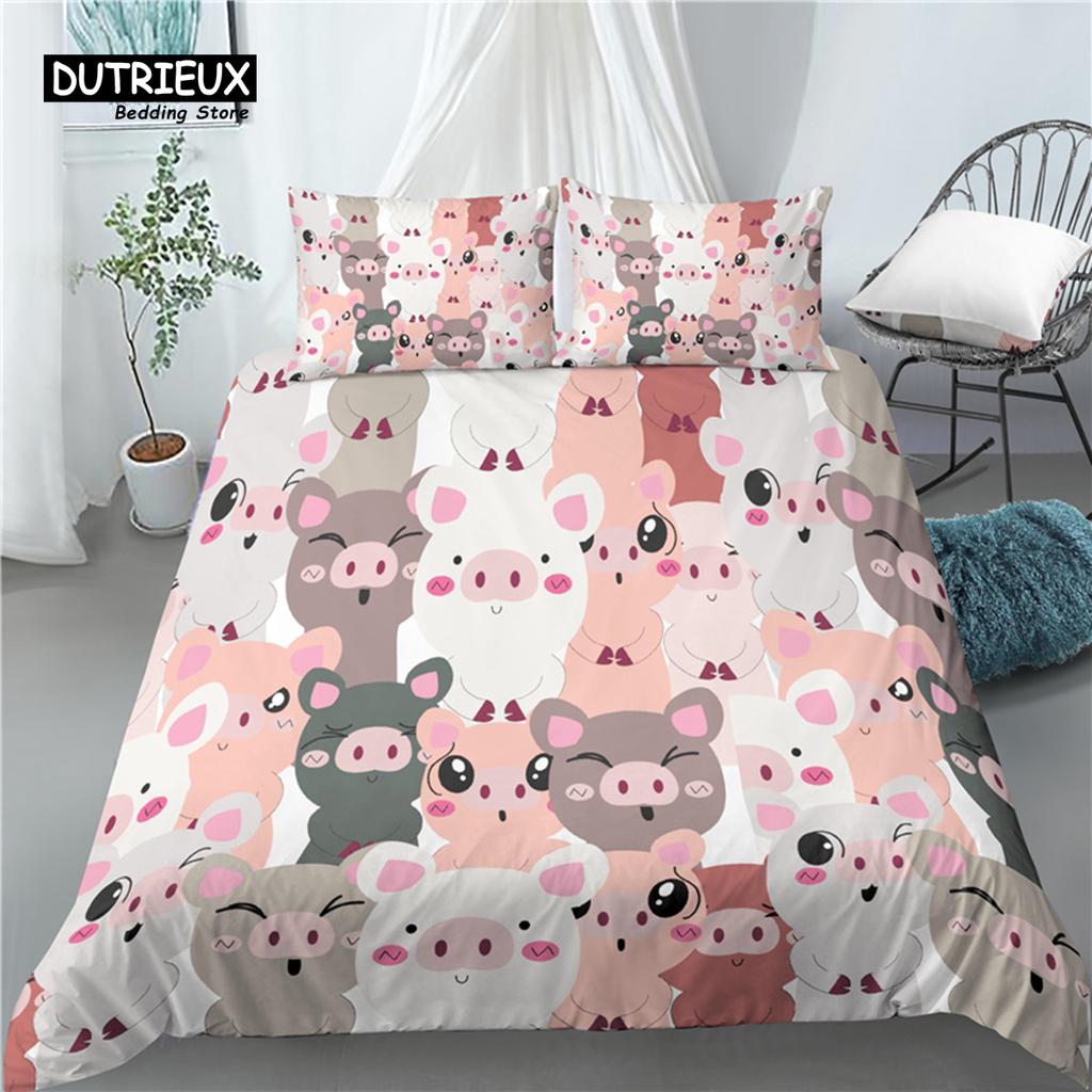 Comforter Home Living Luxury 3D Cartoon Pig Print 2/3Pcs Comfortable Bedding Set Queen And King Au/Eu/Us Size