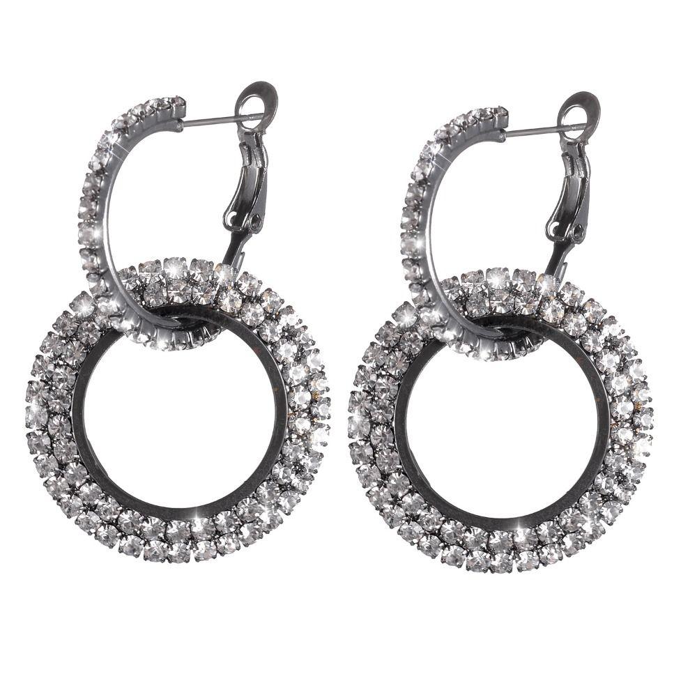 Rhinestone Ear Clips Round Diamond Earrings Elegant Hoop Earrings  Woman Girls