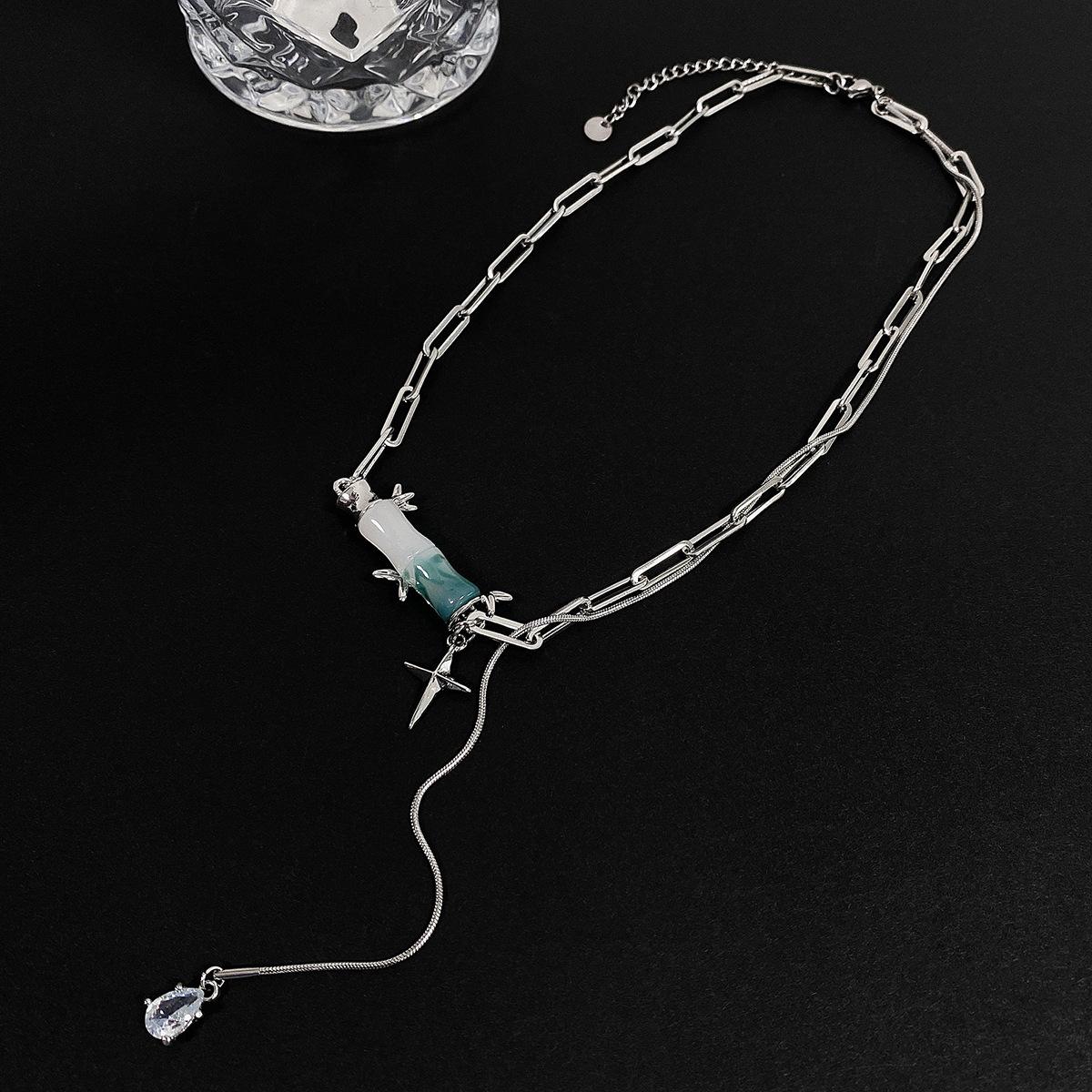 

Y2K аксессуары, модное персиковое сердце, подвеска в форме капли воды, ожерелье с розовым кристаллом Egirl, милая крутая цепочка на ключицу, эстетические украшения