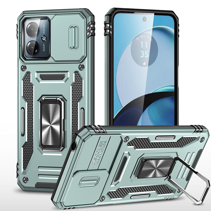 Armor Series For Motorola Moto G54 5G Case PC+TPU Kickstand Phone Cover with Slide Lens Protector