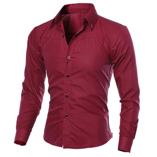 Männer Mode Einfarbig Drehen Unten Kragen Langarm Slim Fit Bluse Shirt Top