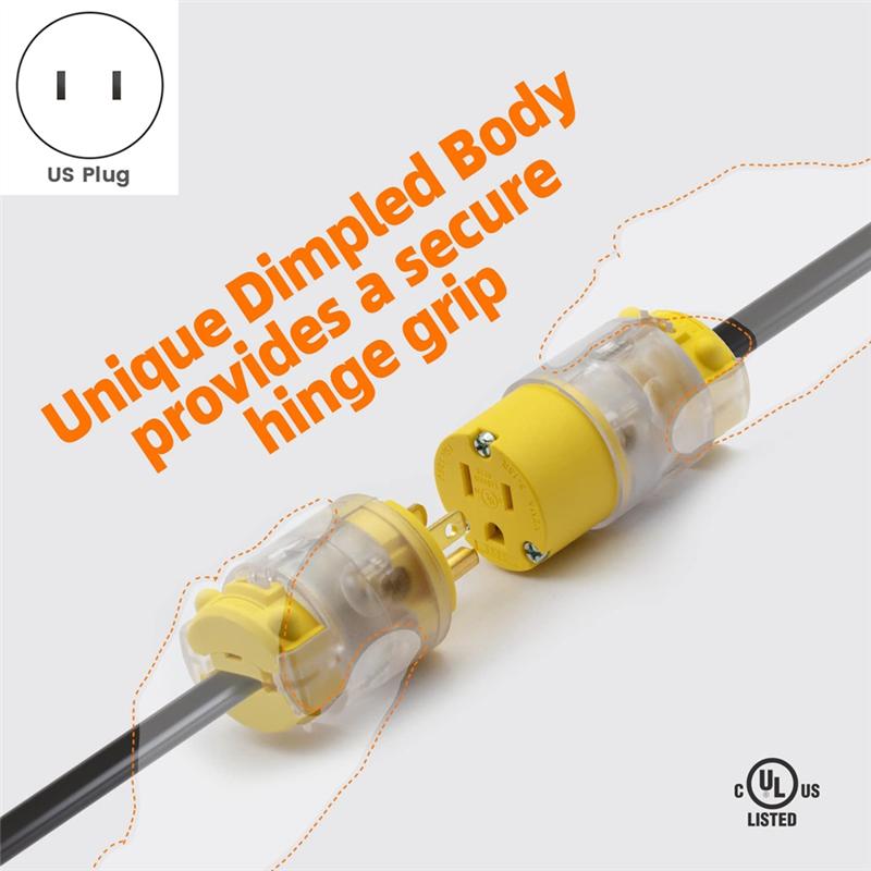 

A84E-Lighted Connector Grounding Lighted Cord End Replacement Replacement Cord Outlet Commercial Grade Connector US Plug