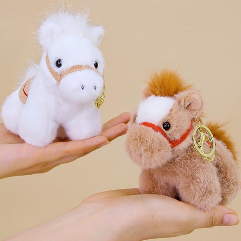Cute Zodiac Horse Keychain Plush Toy Kawaii Stuffed Doll Bag Pendant Decoration Backpack Hanging New Year Gift