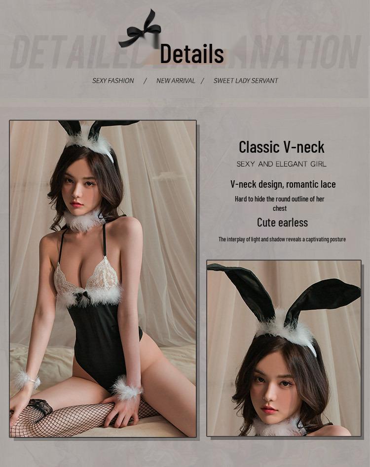Bunny Girl Lace Suspender Bodysuit - Sexy Role-Playing Pajama Set