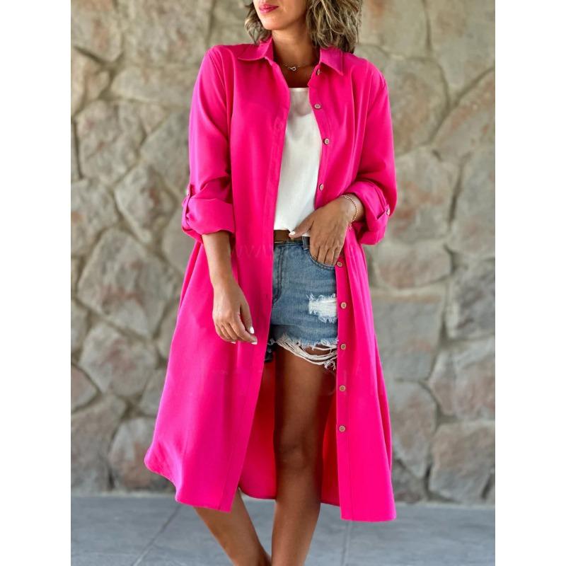 Damen Einfarbig Locker Lässig Schlitz-Tasche Langbluse Top