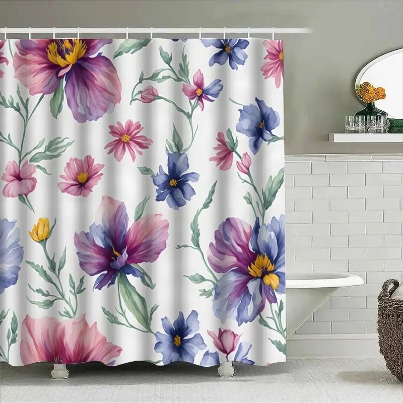 Watercolor Flower Shower Curtain 3D Printed Bath Decor For Bathroom Accessories Set Home Decoration