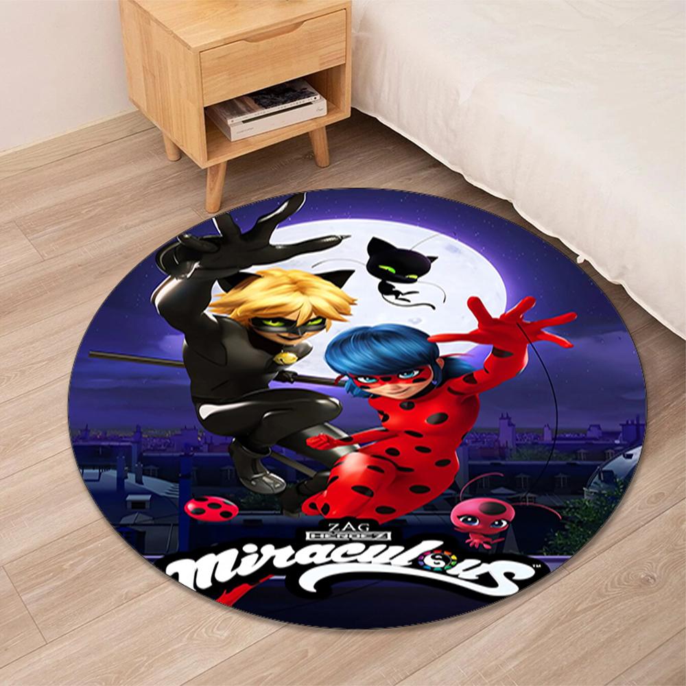 Miraculous Tales of Ladybug Cat Noir Printed Round Rug Carpet Chair Rug Area Rug Entryway Doormats,for Office Chair Living Room Bedroom Kitchen Room.
