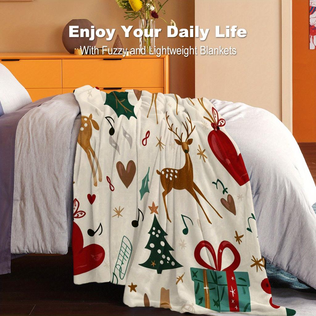 Christmas Themed Flannel Throw Blanket – Soft and Comfortable All-season Lightweight Bed/Sofa Throw with Festive Digital Print