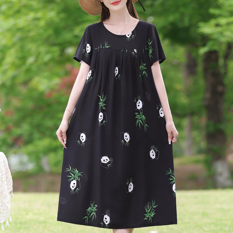 Elegantní dámské volné šaty plus size Letní šaty s krátkým rukávem Ležérní dlouhé šaty Dámské vintage oblečení