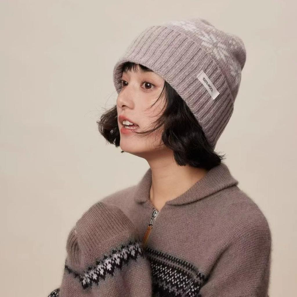 Hat Pure Wool Jacquard Wool Knitted Hat Warm and Cold-proof Men's and Women's Bag Head Cold Hat Versatile Dome Autumn and Winter