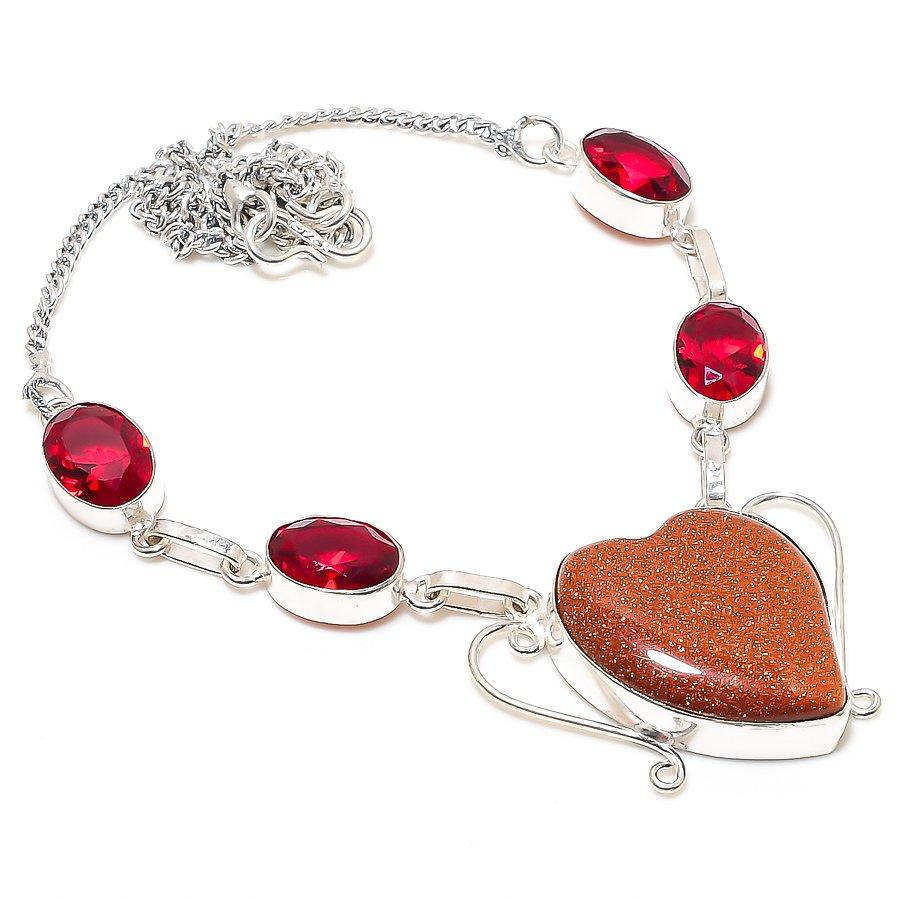 

Red Sunstone, Garnet Gemstone 925 Sterling Silver Jewelry Necklace 18 H6E22 красный