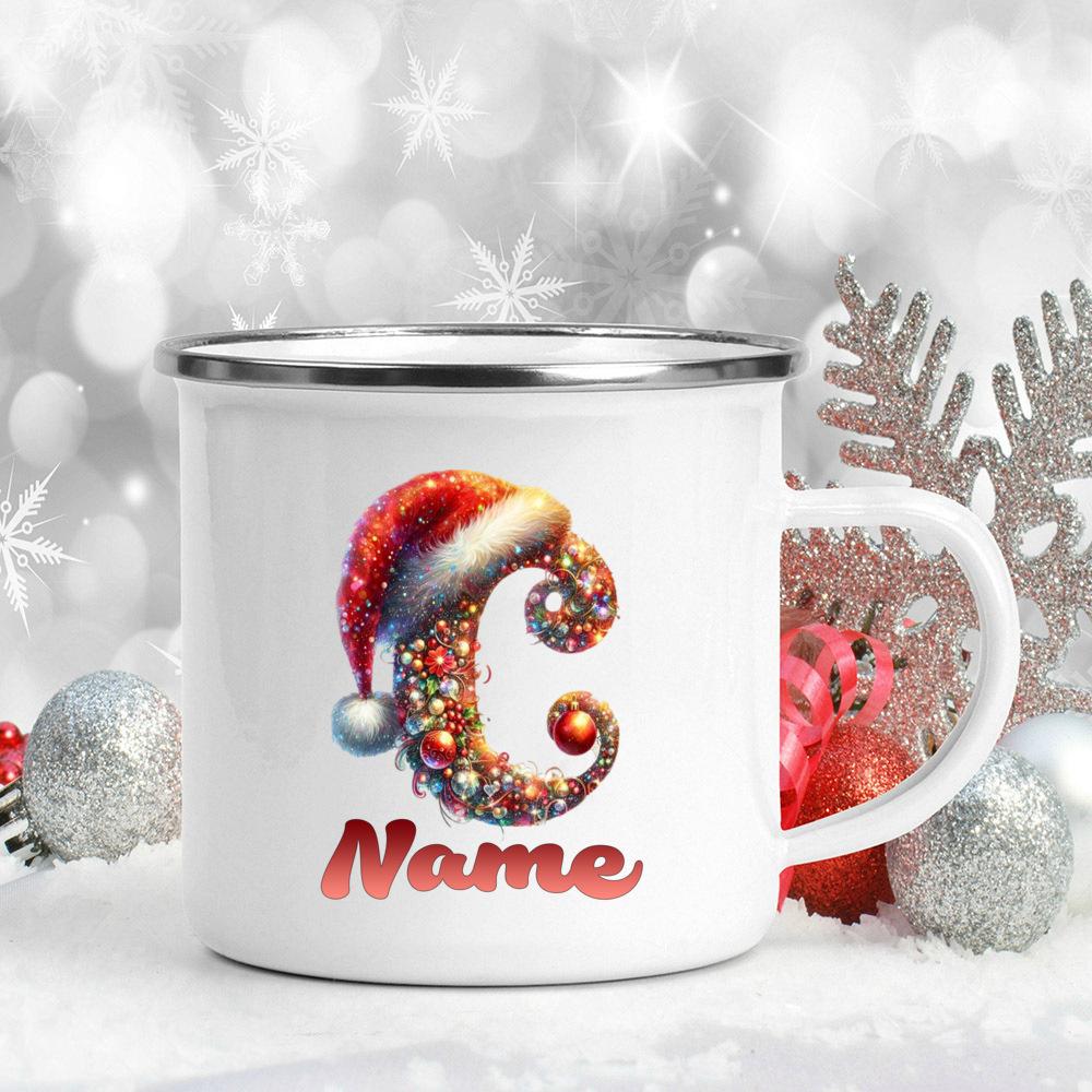 Personalized Cup Custom Name 26 Letter Juice Coffee Enamel Cups Large Capacity Mugs Christmas Gifts