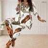 Women Plus Size Front Zip Long Sleeve Cartoon Raccoon Print Two Piece Pants Set