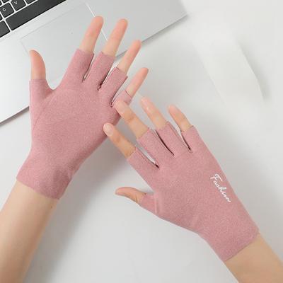 1 Pair Solid Color Half Finger Gloves Sunscreen Gloves Semi-Finger Short Mittens New Thin Style Non-Slip Driving Half Finger Gloves