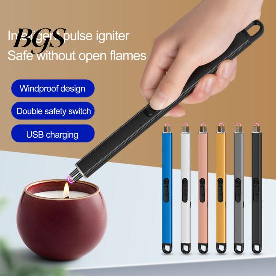 Portable Windproof Igniter 1 Set Electric Long Handle Double Safety Switch USB Charging for Camping Picnic Home Use Safe Ignition Device