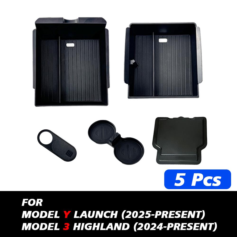 For Tesla New Model Y Juniper 2026 2025 Launch Model 3 Highland 2024 Center Console Armrest Storage Box Upper&Lower Silicone Mat