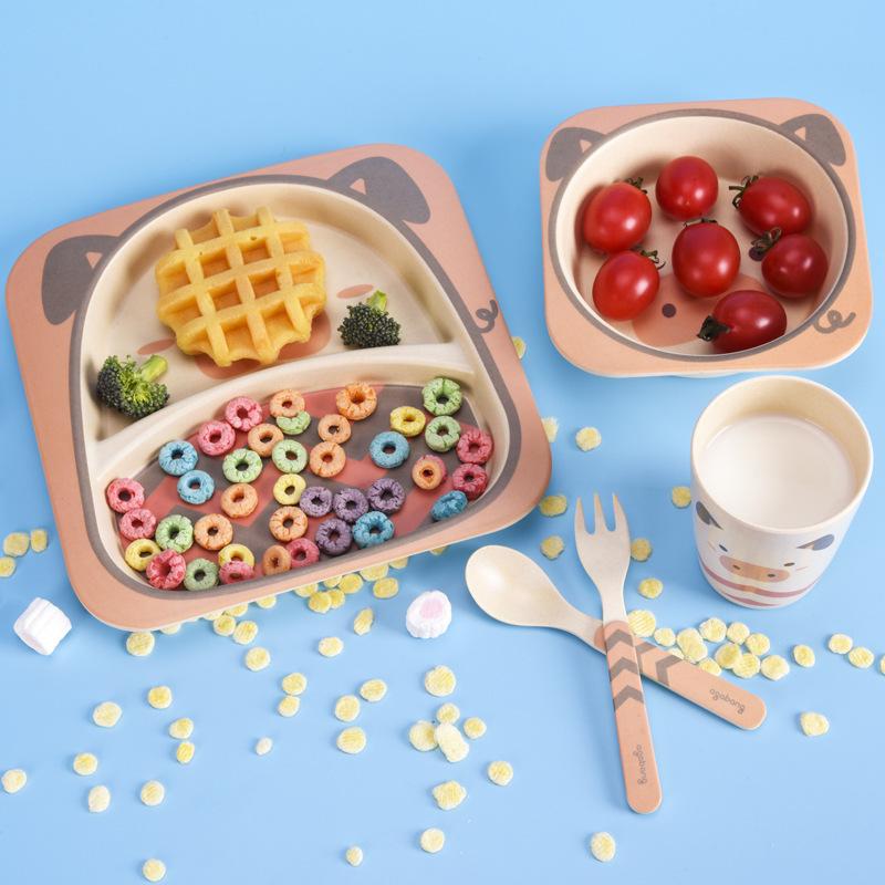 Creative Bamboo Fiber Children's Tableware 5-piece Set for Kindergarten Baby
