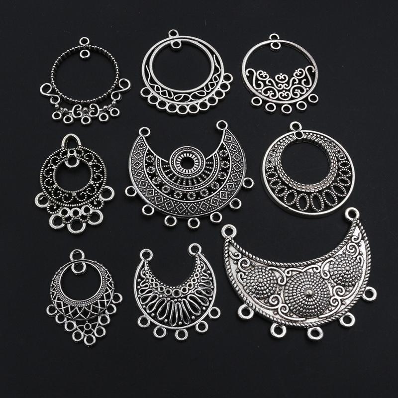 10pcs Antique Silver Plated Vintage Boho Style Connector Charms Pendant DIY Jewelry Making Accessories for Bracelet Necklace