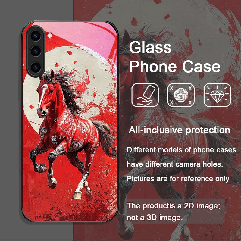

Stylish Chinese-Style Red Horse Print Tempered Glass Phone Case for Samsung Galaxy S25 Ultra S24 S23 Plus S22 S21 S20 FE Covers Galaxy S23+