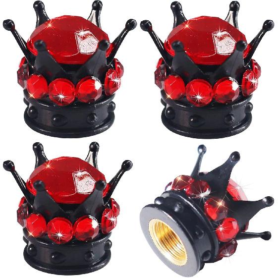 4PCS Crown Bling Tire Valve Stem Caps - Crystal Diamond Car Wheel Tire Caps - Handmade Rhinestone Universal Chrome Vehicle Tire Caps for SUV, Trucks,