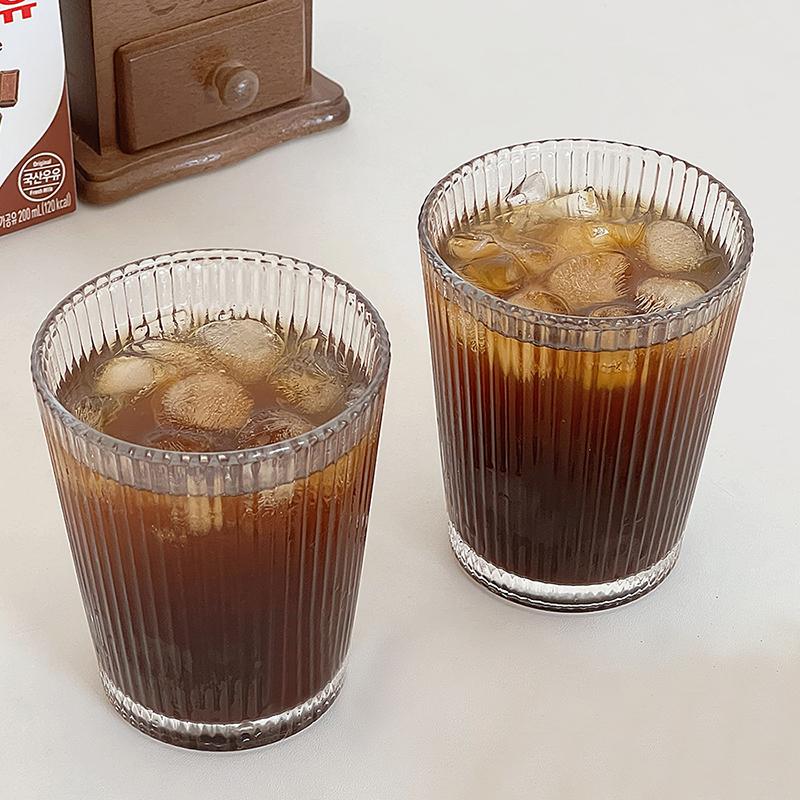 2pcs Set 240ml Wine Glass Household Drinkware American Coffee Cup Lemon Tea Glass Vertical Stripe Cup Travel Coffee Mug Party